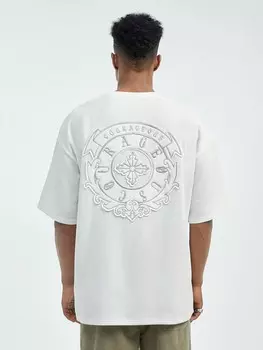 Мужская свободная трикотажная футболка с короткими рукавами Street EZ в британском стиле с вышивкой, летняя американская уличная мода Manfinity, белый