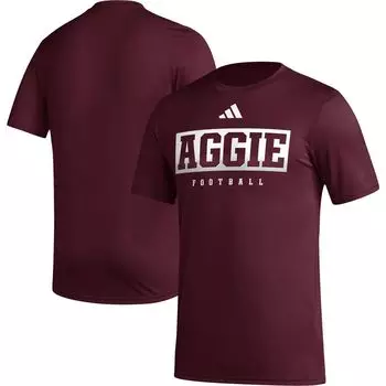 Мужская темно-бордовая футболка Texas A&M Aggies Football Practice AEROREADY Pregame Футболка adidas