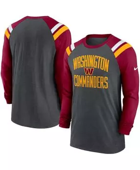 Мужская темно-серая, бордовая футболка washington commanders tri-blend реглан спортивная модная футболка с длинным рукавом Nike, мульти