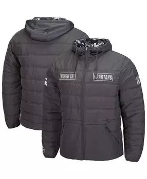 Мужская темно-серая куртка-пуховик michigan state spartans oht в стиле милитари appreciation digital camo detail с молнией во всю длину Colosseum, мульти