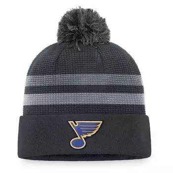 Мужская темно-серая мужская вязаная шапка Fanatics St. Louis Blues Authentic Pro Home с манжетами и помпоном