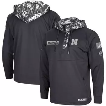 Мужская темно-серая толстовка с молнией до четверти Nebraska Huskers OHT Military Appreciation Digi Camo Colosseum
