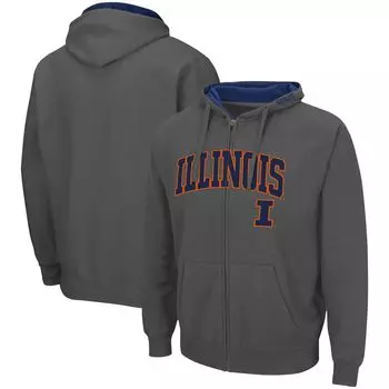 Мужская темно-серая толстовка с молнией во всю длину Illinois Fighting Illini Arch & Logo 3.0 Colosseum