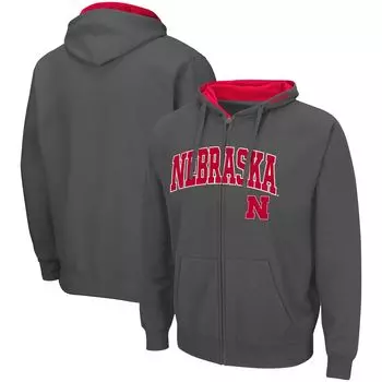 Мужская темно-серая толстовка с молнией во всю длину Nebraska Huskers Arch & Logo 3.0 Colosseum