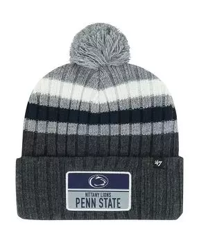 Мужская темно-серая вязаная шапка Penn State Nittany Lions Stack в полоску с манжетами и помпоном '47 Brand, серый