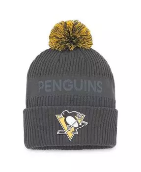 Мужская темно-серая вязаная шапка Pittsburgh Penguins Authentic Pro Home Ice с манжетами и помпоном Fanatics, серый