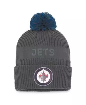 Мужская темно-серая вязаная шапка Winnipeg Jets Authentic Pro Home Ice с манжетами и помпоном Fanatics, серый
