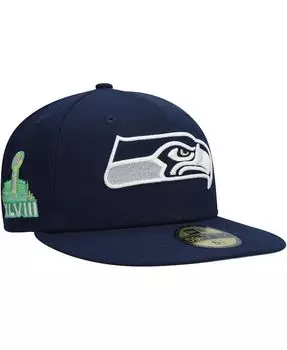 Мужская темно-синяя бейсболка Seattle Seahawks Super Bowl XLVIII Citrus Pop 59FIFTY. New Era