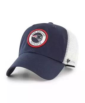 Мужская темно-синяя, белая кепка New England Patriots Highline Clean Up Trucker Snapback '47 Brand, синий