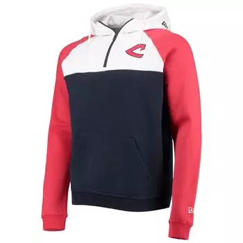 Мужская темно-синяя/белая куртка с капюшоном с молнией в четверть Cleveland Indians Cooperstown Collection New Era