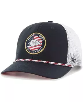 Мужская темно-синяя, белая регулируемая кепка Kansas City Chiefs Union с нашивкой Trucker '47 Brand