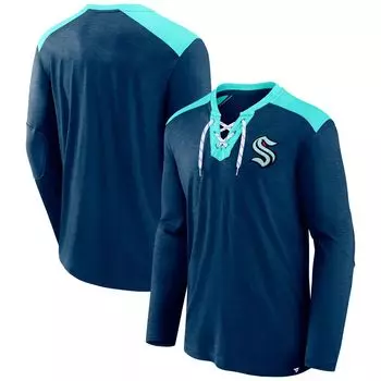 Мужская темно-синяя фирменная футболка Seattle Kraken Special Edition 2.0 со шнуровкой и длинными рукавами Fanatics