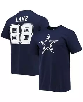 Мужская темно-синяя футболка CeeDee Lamb с изображением игрока Dallas Cowboys с именем и номером Fanatics