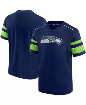 Мужская темно-синяя футболка колледжа seattle seahawks с текстурированной хэшмаркой и v-образным вырезом Fanatics, синий