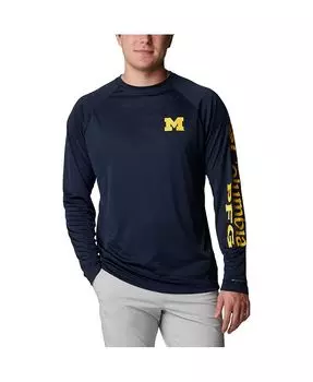 Мужская темно-синяя футболка Michigan Wolverines Terminal Tackle Omni-Shade реглан с длинным рукавом Columbia, синий