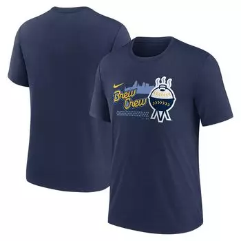 Мужская темно-синяя футболка Milwaukee Brewers City Connect Tri-Blend Nike