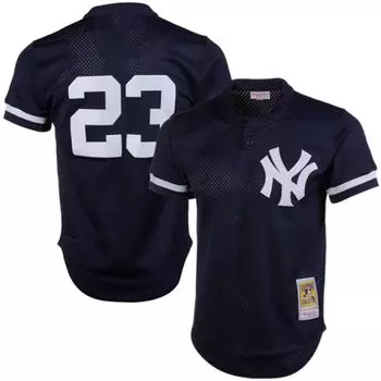 Мужская темно-синяя футболка Mitchell & Ness Don Mattingly New York Yankees 1995 года из коллекции Authentic Cooperstown Collection с сетчатым ватиновым тренировочным трикотажем