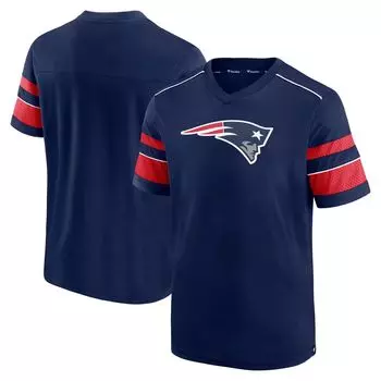 Мужская темно-синяя футболка New England Patriots с фактурной решеткой и v-образным вырезом Fanatics