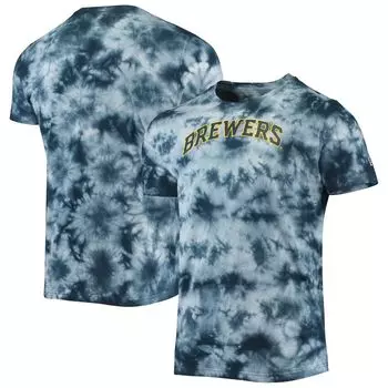 Мужская темно-синяя футболка New Era Milwaukee Brewers Team с принтом тай-дай