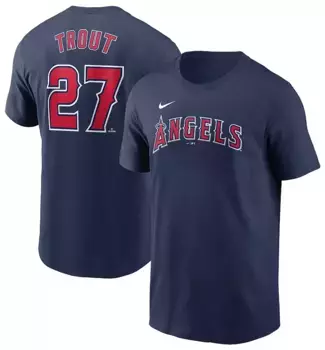 Мужская темно-синяя футболка Nike Los Angeles Angels Mike Trout #27