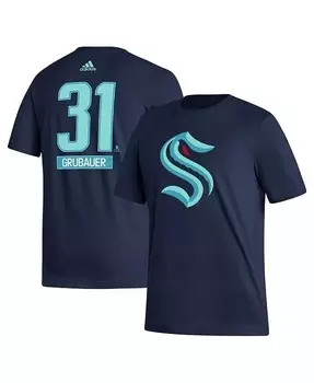 Мужская темно-синяя футболка Philipp Grubauer Seattle Kraken Fresh с именем и номером Adidas, синий