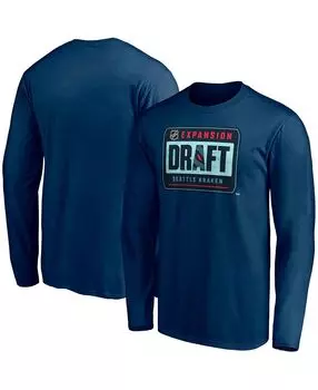 Мужская темно-синяя футболка с длинным рукавом с логотипом seattle kraken 2021 nhl expansion draft Fanatics, синий
