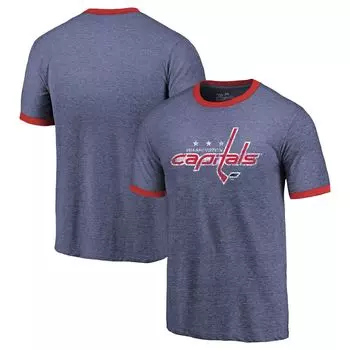 Мужская темно-синяя футболка с контрастной ниткой Washington Capitals Ringer Tri-Blend Majestic
