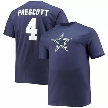 Мужская темно-синяя футболка с логотипом Dak Prescott Dallas Cowboys Big & Tall с именем и номером игрока Fanatics