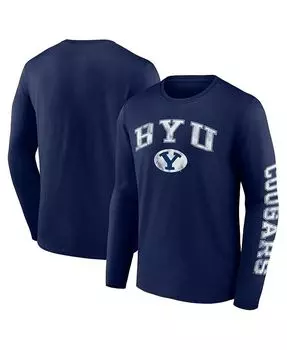 Мужская темно-синяя футболка с логотипом и потертой аркой BYU Cougars с длинным рукавом Fanatics, синий