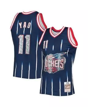 Мужская темно-синяя футболка Yao Ming Houston Rockets 2002-03 Hardwood Classics Diamond Swingman 75th Anniversary Mitchell & Ness, синий
