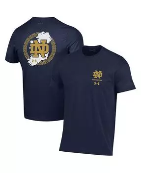 Мужская темно-синяя хлопковая футболка Notre Dame Fighting Irish 2023 Aer Lingus College Football Classic Map Performance Under Armour, синий