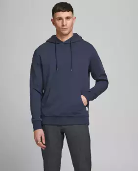 Мужская темно-синяя хлопковая толстовка с капюшоном BCI Jack & Jones, темно-синий