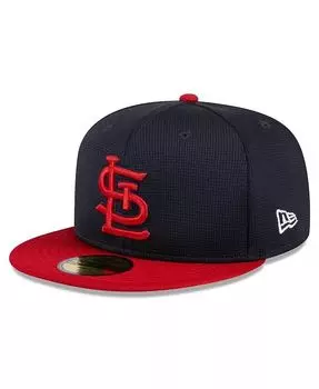 Мужская темно-синяя кепка St. Louis Cardinals 2024 Batting Practice 59FIFTY Облегающая шляпа New Era, красный