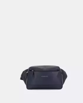 Мужская темно-синяя кожаная поясная сумка с передним карманом Scharlau, тёмно-синий