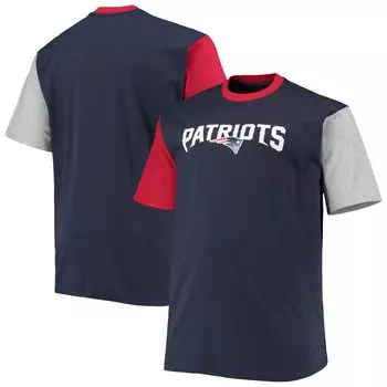 Мужская темно-синяя/красная футболка New England Patriots Big & Tall с цветными блоками