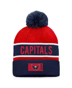 Мужская темно-синяя, красная вязаная шапка Washington Capitals Authentic Pro Rink с манжетами и помпоном Fanatics, синий
