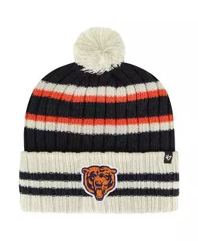 Мужская темно-синяя, кремовая вязаная шапка Chicago Bears Legacy No Huddle с манжетами и помпоном '47 Brand, синий
