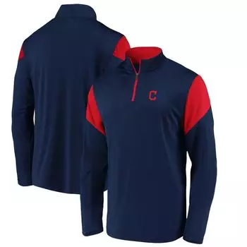 Мужская темно-синяя куртка с логотипом Cleveland Indians и молнией четверть четверти с фирменным логотипом Fanatics