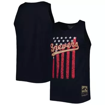 Мужская темно-синяя майка Mitchell & Ness Milwaukee Brewers Cooperstown Collection Stars and Stripes