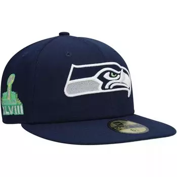 Мужская темно-синяя мужская шляпа New Era College Seattle Seahawks Super Bowl XLVIII Citrus Pop 59FIFTY.