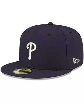 Мужская темно-синяя приталенная шляпа Philadelphia Phillies Logo White 59FIFTY New Era
