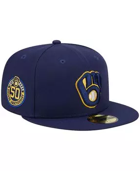 Мужская темно-синяя приталенная шляпа в честь 50-летия команды Milwaukee Brewers цвета 59FIFTY New Era