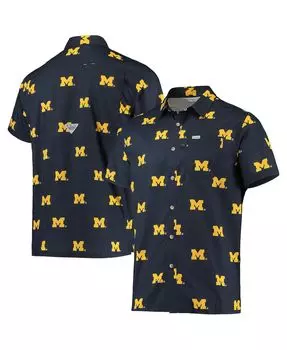 Мужская темно-синяя рубашка michigan wolverines super slack tide omni-shade на пуговицах Columbia, синий