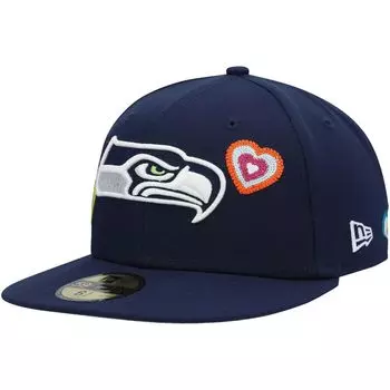 Мужская темно-синяя шляпа New Era College Seattle Seahawks с сердечком 59FIFTY