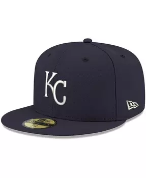 Мужская темно-синяя шляпа с логотипом Kansas City Royals, белая 59FIFTY, приталенная шляпа New Era