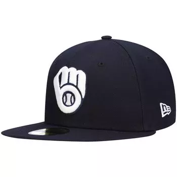 Мужская темно-синяя шляпа с логотипом New Era Milwaukee Brewers 59FIFTY 59FIFTY