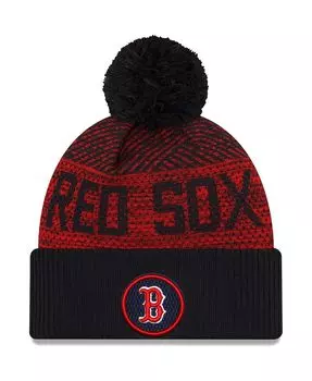 Мужская темно-синяя спортивная вязаная шапка Boston Red Sox Authentic Collection с манжетами и помпоном New Era