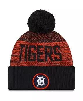 Мужская темно-синяя спортивная вязаная шапка с манжетами и помпоном Detroit Tigers Authentic Collection New Era, синий