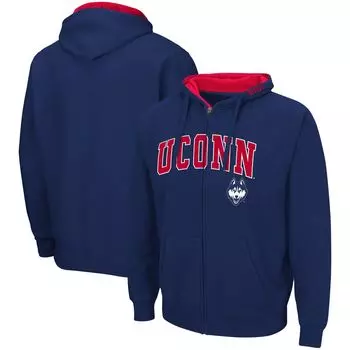 Мужская темно-синяя толстовка с молнией во всю длину UConn Huskies Arch & Logo 3.0 Colosseum