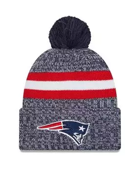 Мужская темно-синяя вязаная шапка New England Patriots 2023 с манжетами и помпоном New Era, синий